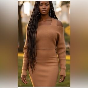 Express‎ 2 Piece Off The Shoulder Sweater Dress-Caramel Color